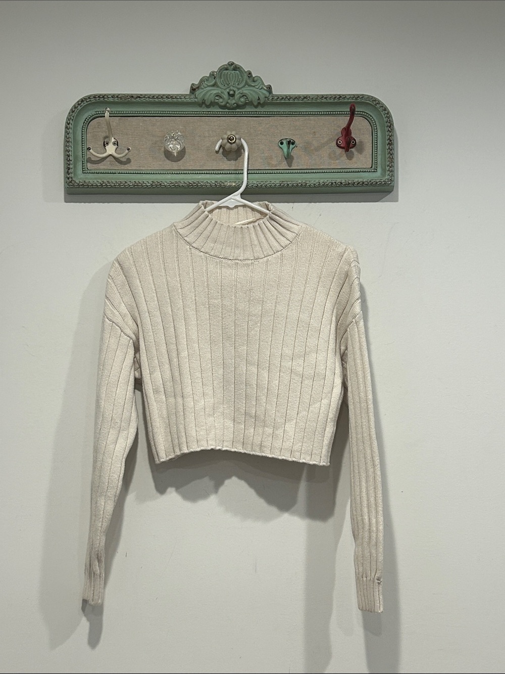 LA HEARTS Cropped Ribbed Mock Neck Sweater Off white women’s small